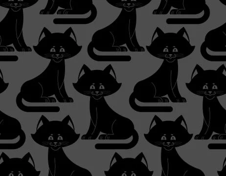 Black Cat seamless pattern. pet ornament. Animal Texture for childrens cloth Illustrazione stock