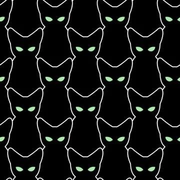 Black cat seamless pattern. Vector backgrounds for Halloween. The texture of  Illustrazione stock