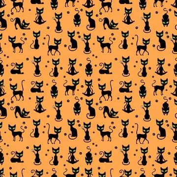 Black cat, seamless pattern, vector Illustrazione stock