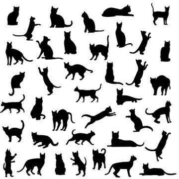 Black Cat Set Isolated White Background Stock Illustration