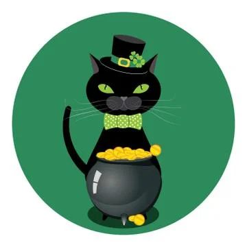 Black cat with shamrock Stock Illustration