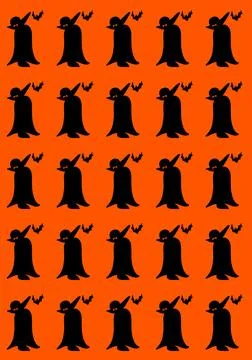 Black Cat Silhouette Halloween Pattern on Orange Background Ilustração Stock