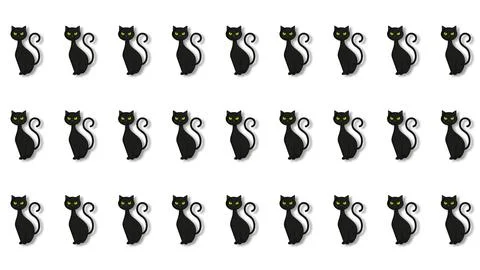 Black Cat Silhouette Pattern Set for Halloween Decor Vector Row Background .. Stockfoto's