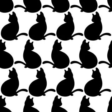 Black cat silhouette seamless pattern Stock Illustration