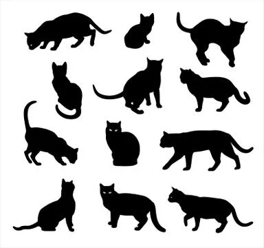 Black Cat silhouette vector set isolated Stock Illustration