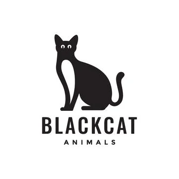 Black cat sit pets flat mascot minimal modern simple logo icon vector illus.. Stock Illustration