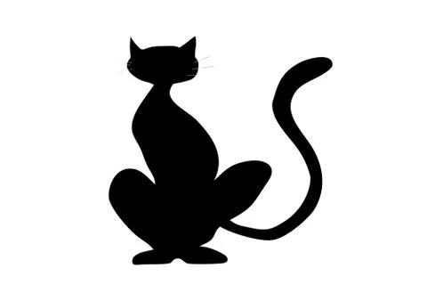 Black cat sits on a white background. Stock Illustration