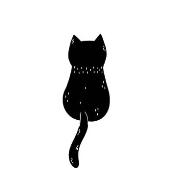  Black cat sitting back view. Cute feline character silhouette 스톡 일러스트