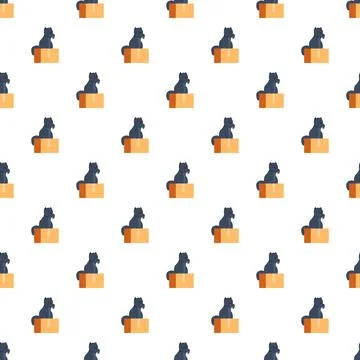 Black cat sitting in box creating seamless pattern Stock Illustration