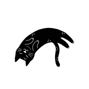 Black cat sleeping isolated element. Cute feline character in cartoon style 库存插图