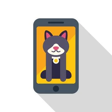 Black cat smiling on smartphone screen, pet owner sharing adorable picture Stock Illustration