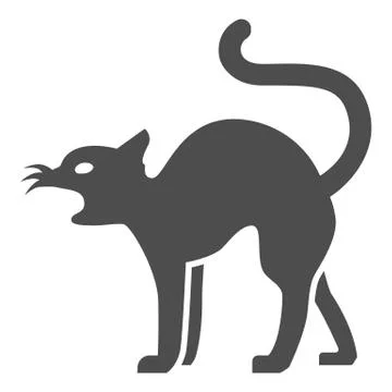 Black cat solid icon, Halloween concept, magic animal sign on white background Illustrazione stock