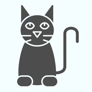 Black cat solid icon. Sitting pet pose silhouette. Halloween vector design Illustrazione stock
