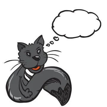 Black cat with speech bubble Stock Illustration