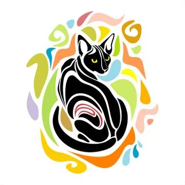 Black Cat Vector Decorative graphic design Stock Illustration