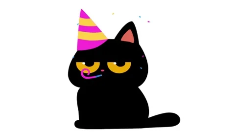 Black cat wearing party hat blowing party blower. 스톡 동영상 336813591