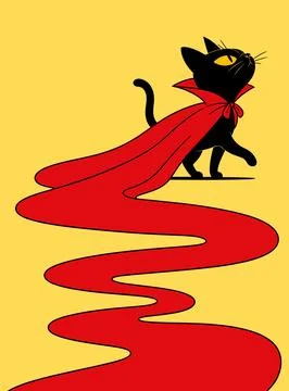 Black Cat Wearing a Red Cape Stock Illustration