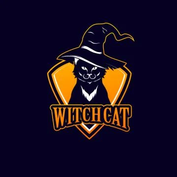 Black cat wearing a witch hat mascot icon shield vector illustration Stock Illustration
