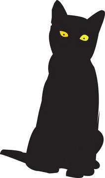 Black cat on a white background, Vector silhouette of the cat sitting, cat wi Stock Illustration