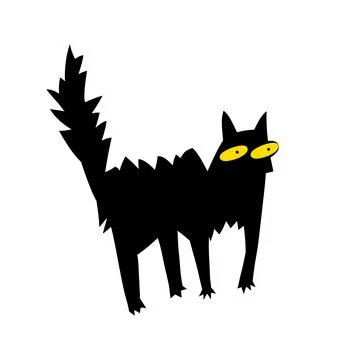 Black cat on a white background. Witch Cat for Halloween Stock Illustration