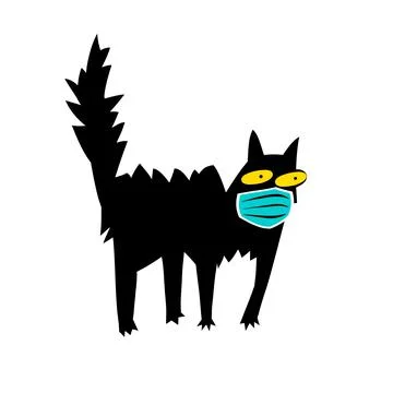 Black cat on a white background. Witch Cat for Halloween Illustrazione stock