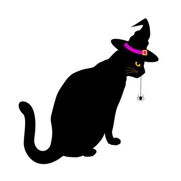 Black cat with witch hat. Trick or treat. Happy halloween day. Stock Illustration