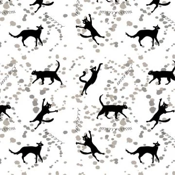 Black cats on a background of splashes and springs Stock Illustration