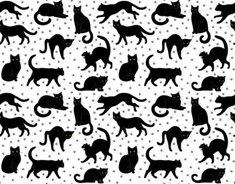 Black cats seamless Stock Illustration