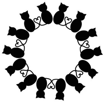 Black catS on white background in ring. Animal symbols. Stock Illustration
