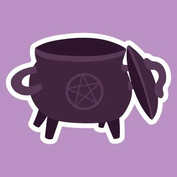 Black Cauldron with Pentagram sticker. Witchcraft Magic Design Element Illustrazione stock