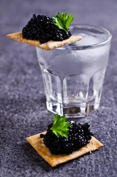 Black caviar on a cracker Stock Photos