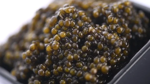Black Caviar rotated background. High quality real natural sturgeon black caviar Stock Footage 119008017