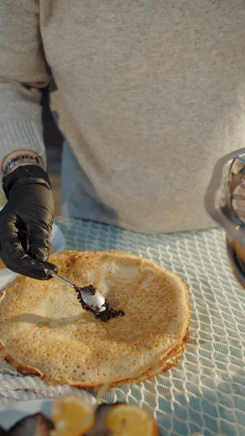 Black caviar served on oyster shells with ice Stock Footage 310006682
