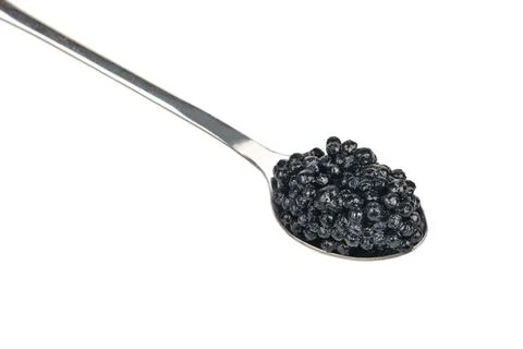 Black caviar in spoon Foto stock
