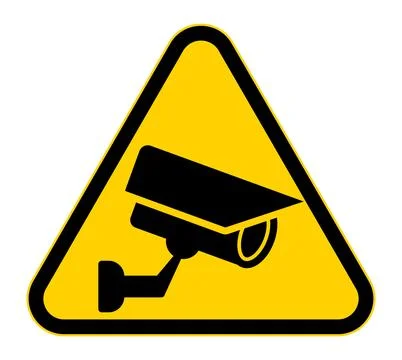 Black CCTV Camera Icon in Yellow Caution Triangle Sign Design Stock Illustration