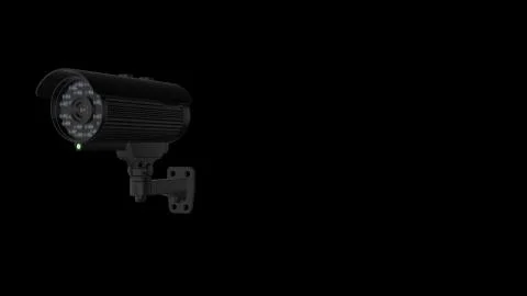 Black CCTV camera over black background with copy space. 3d rendered image. Stock Illustration