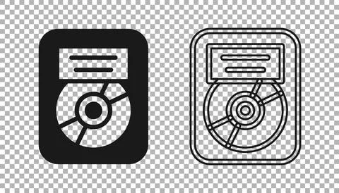 Black CD disk award in frame icon isolated on transparent background. Modern Stock Illustration