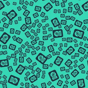 Black CD disk award in frame icon isolated seamless pattern on green background Stock Illustration