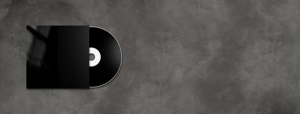 Black CD - DVD mockup template isolated on concrete background banner Stock Illustration