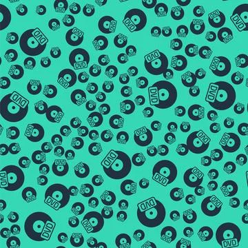 Black CD or DVD disk icon isolated seamless pattern on green background. Compact Stock Illustration