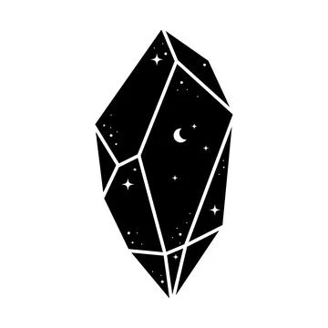 Black celestial crystal icon. Astrology crystals with ctars and moon. Mystica Stock Illustration