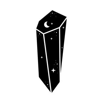 Black celestial crystal icon. Astrology crystals with ctars and moon. Mystica Stock Illustration