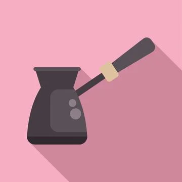 Black cezve with long handle standing on pink background Illustration