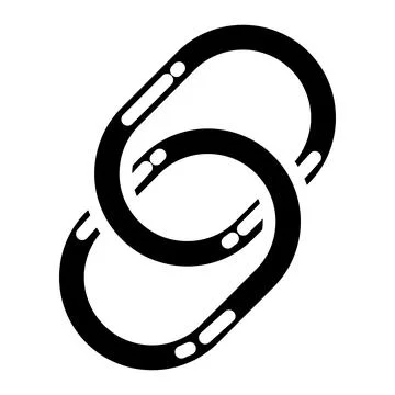 Black chain link icon featuring two interlocking oval metal links with smal.. Stock Illustration
