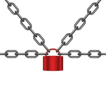 Black chains locked by padlock in red design Stock Illustration