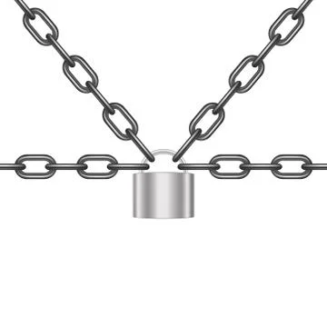 Black chains locked by padlock in silver design Stock Illustration