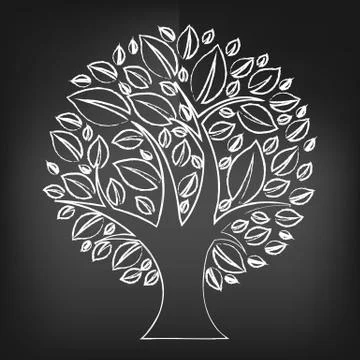 Black chalk board with abstract tree Stock Illustration