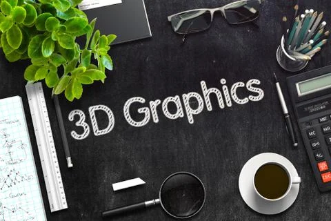 Black Chalkboard with 3D Graphics. 3D Rendering Stock Illustration