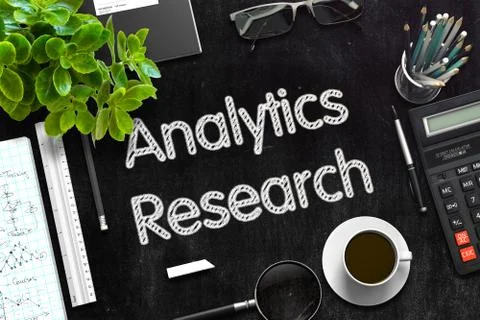 Black Chalkboard with Analytics Research. 3D Rendering Illustrazione stock