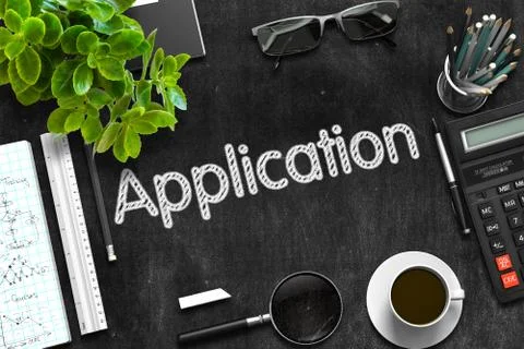 Black Chalkboard with Application Concept. 3D Rendering Stockillustratie